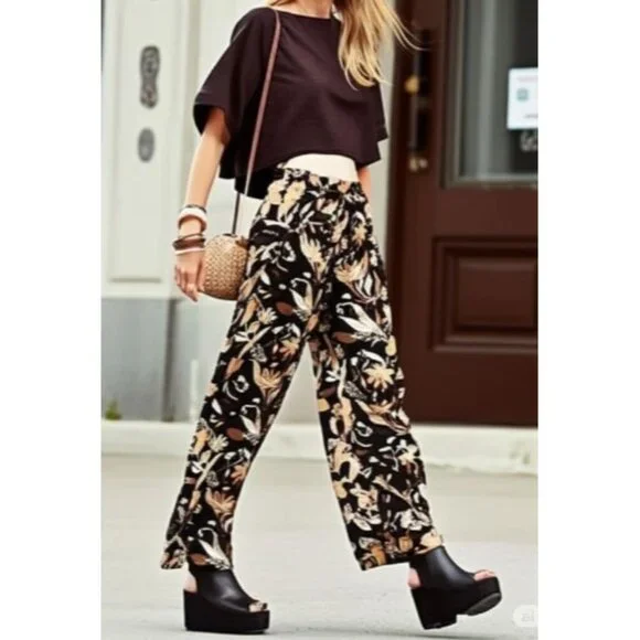 Joie Womens Linen Flowh Boho Artsey Floral Drawstring Pants L - Picture 1 of 13